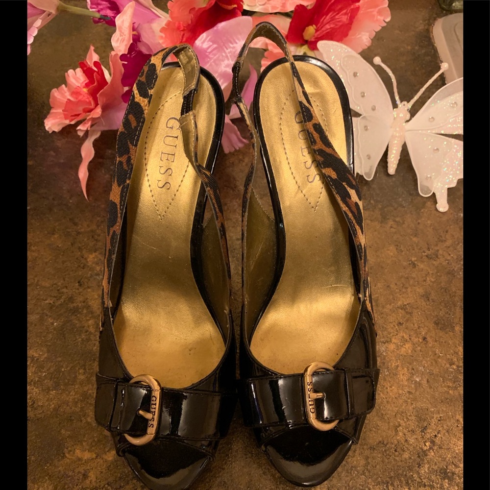 🌈 Guess Platform Leopard Print Peep Toe Heels - Picture 2 of 8